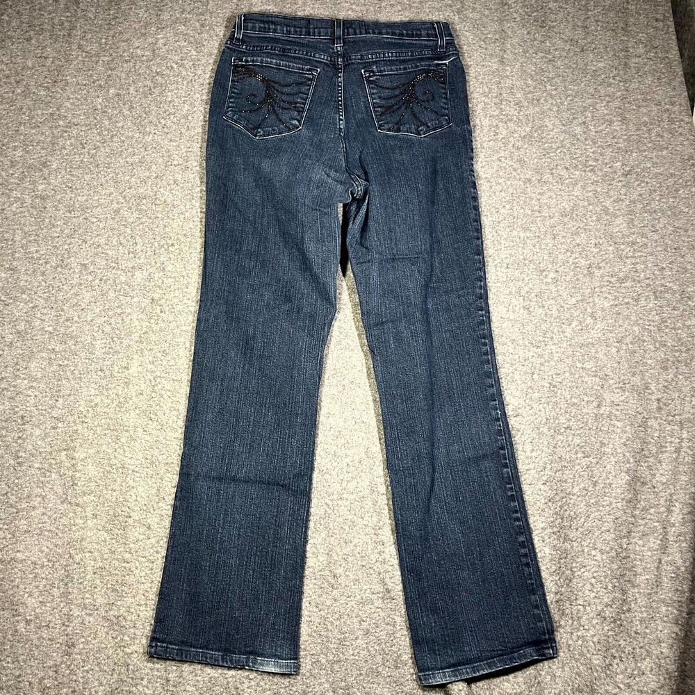 NYDJ Jeans Womens 12 Blue Denim Straight Lift Tuck Tech Embroidered Beaded